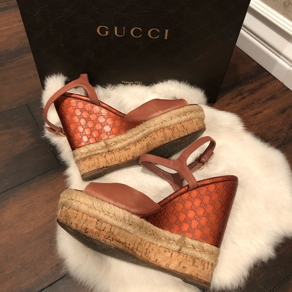 Gucci Shoes - Gucci Pink Guccissima Leather Cork Wedge Sandals